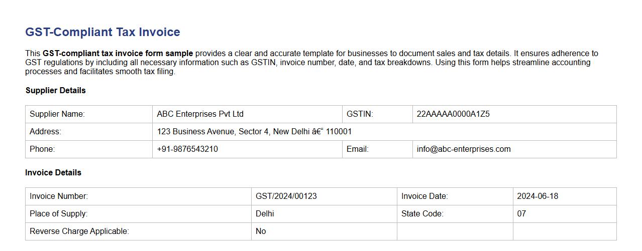 GST-compliant tax invoice form sample image preview