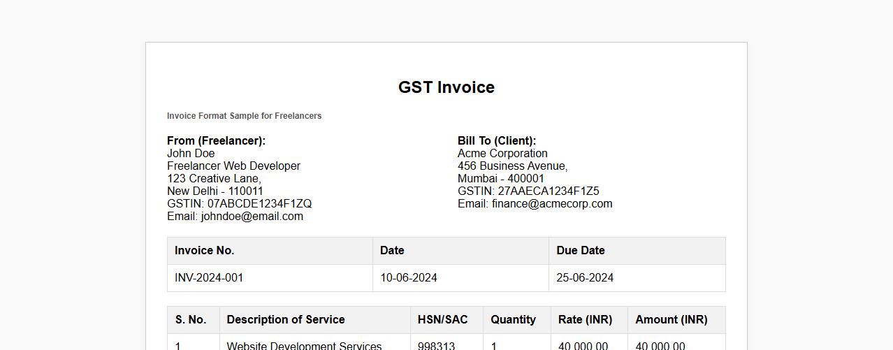 GST invoice format sample for freelancers image preview