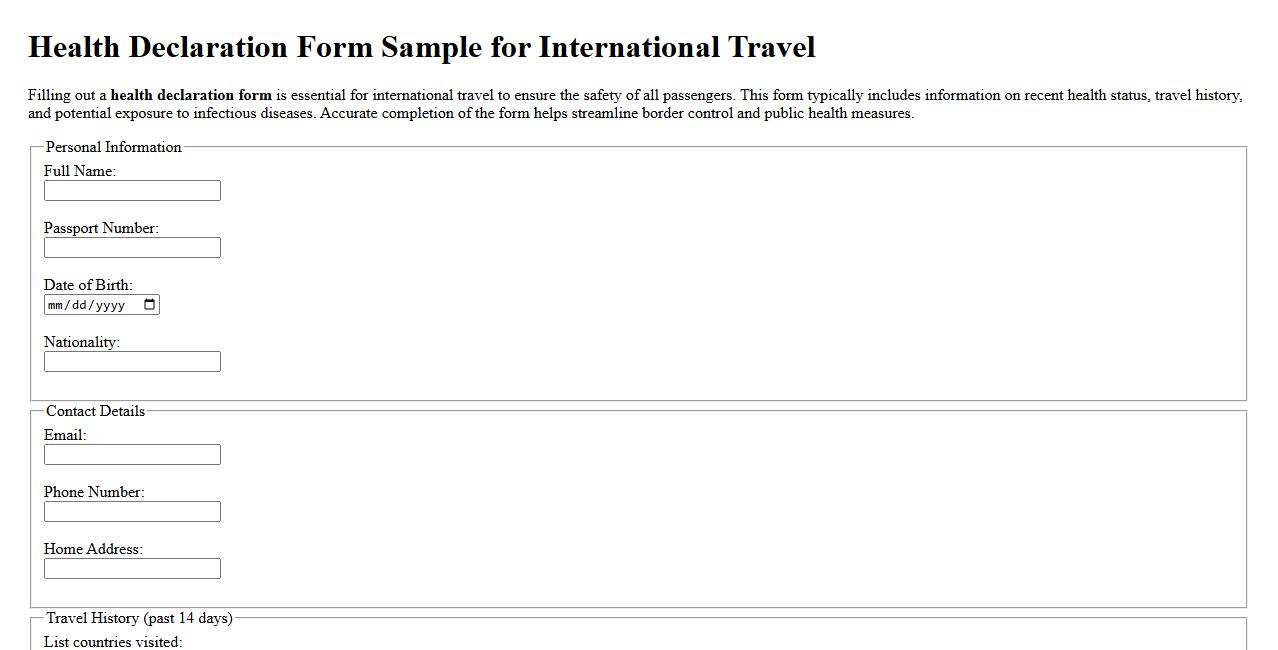 Health declaration form sample for international travel image preview