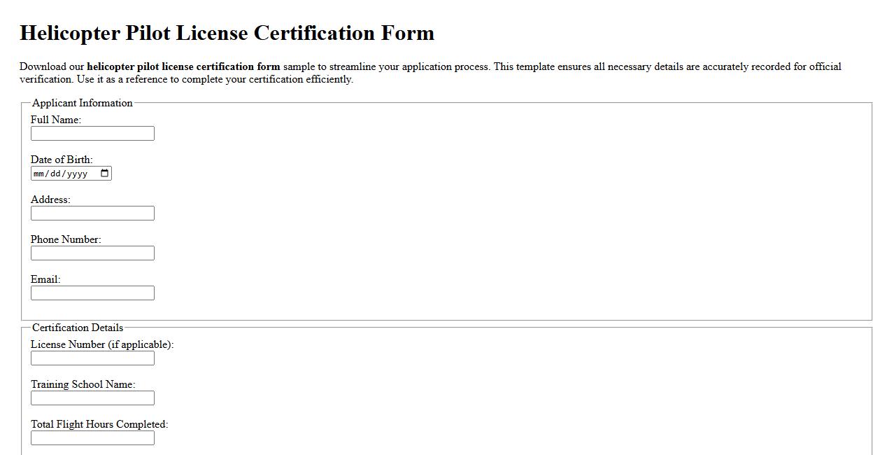 Helicopter pilot license certification form sample image preview