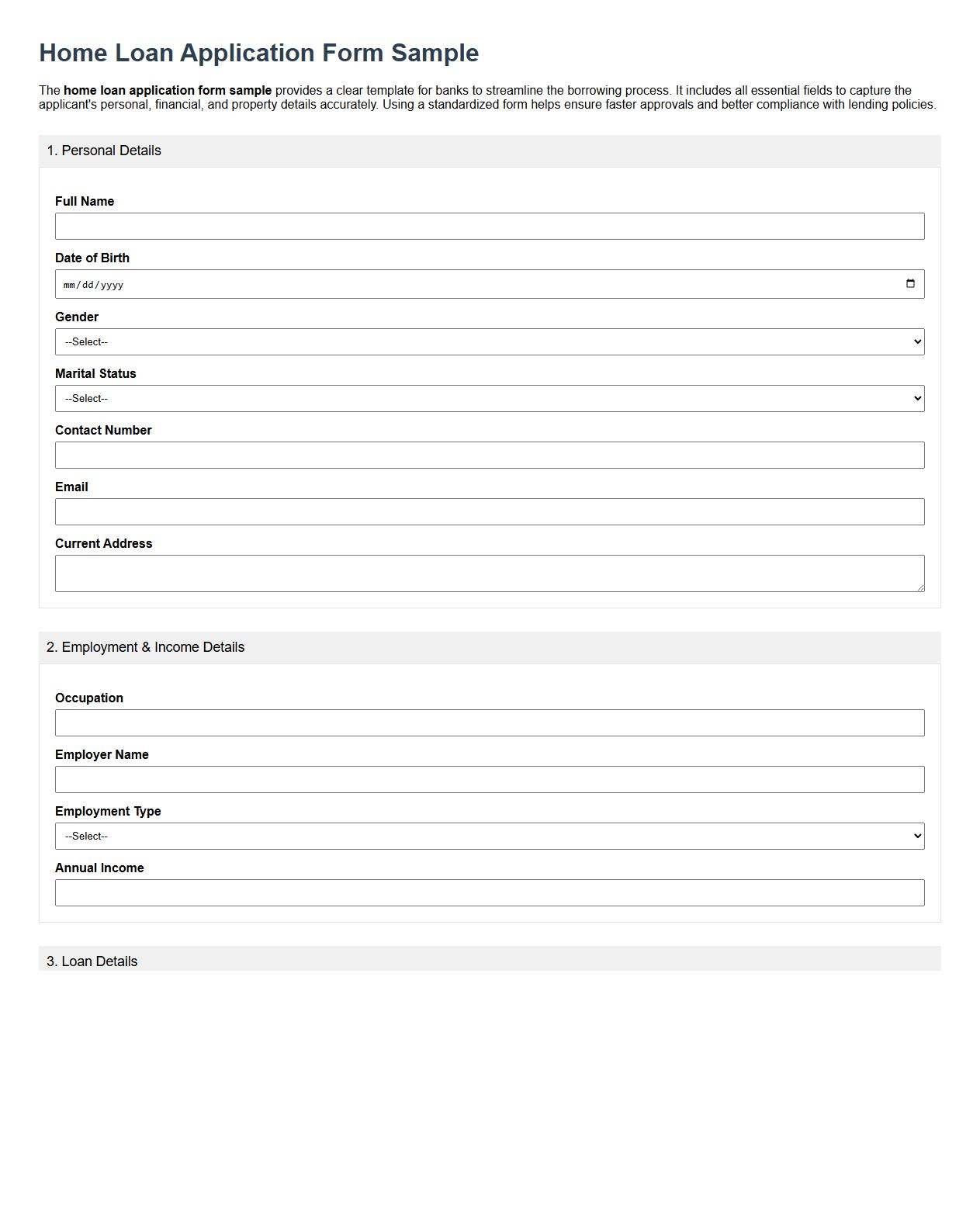 Home loan application form sample for banks image preview