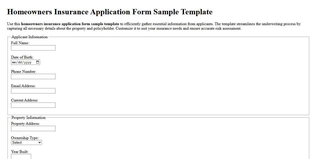 Homeowners insurance application form sample template image preview