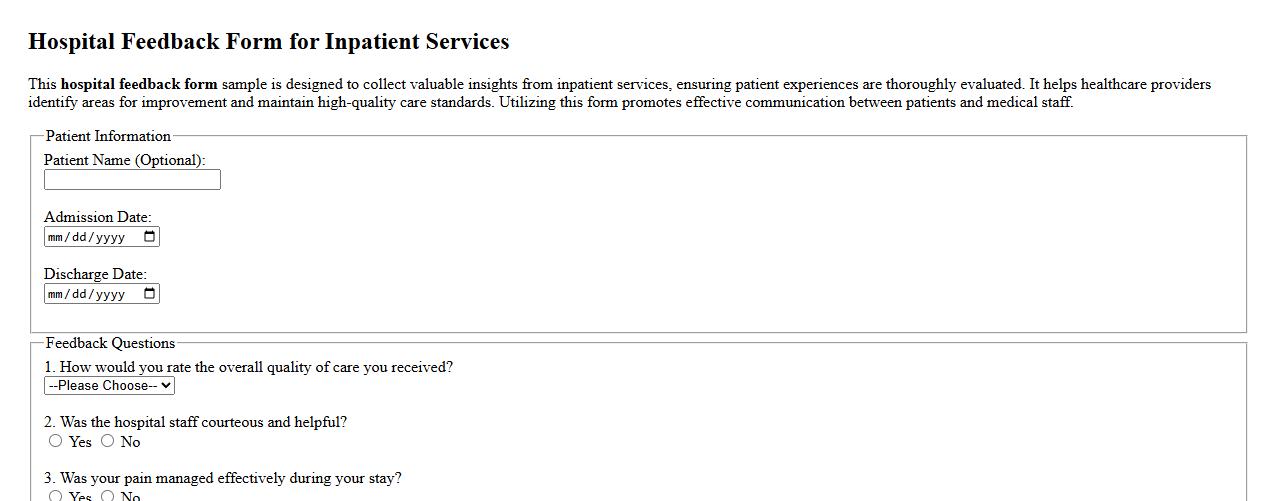 hospital feedback form sample for inpatient services image preview