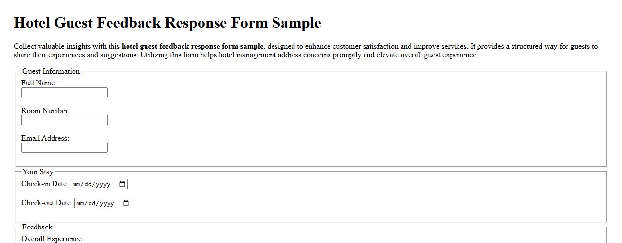 Hotel guest feedback response form sample image preview