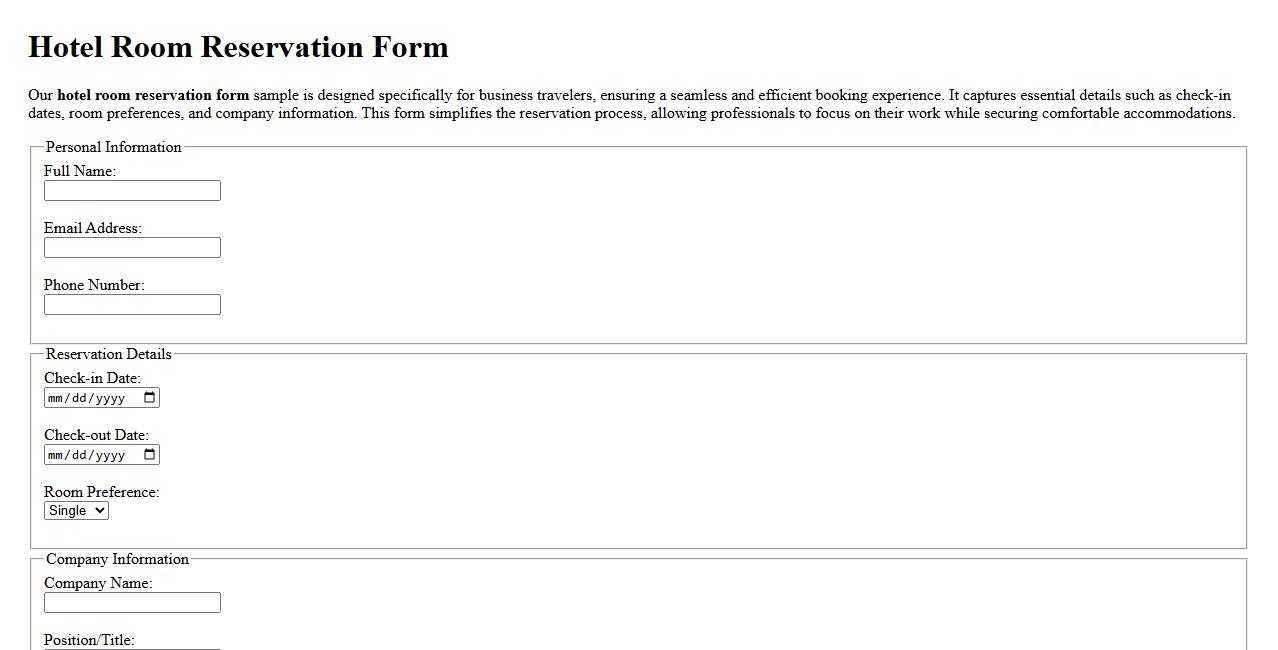 Hotel room reservation form sample for business travelers image preview