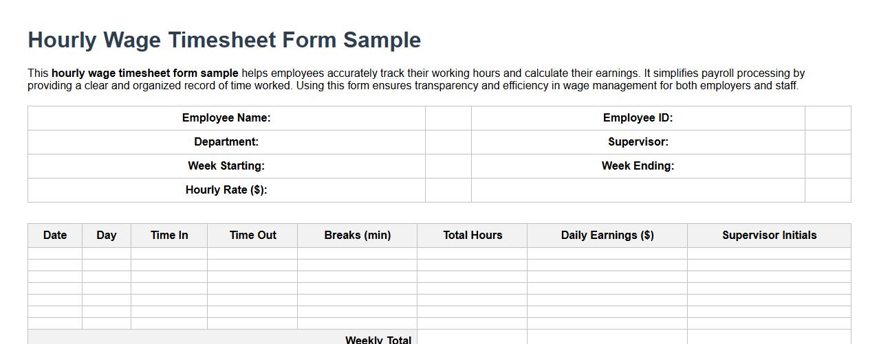 Hourly wage timesheet form sample image preview