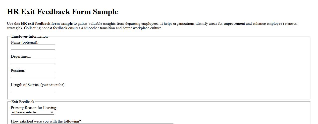 HR exit feedback form sample image preview