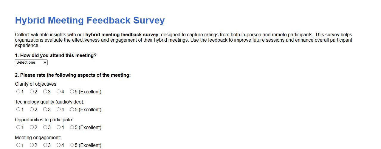 hybrid meeting feedback survey with ratings image preview