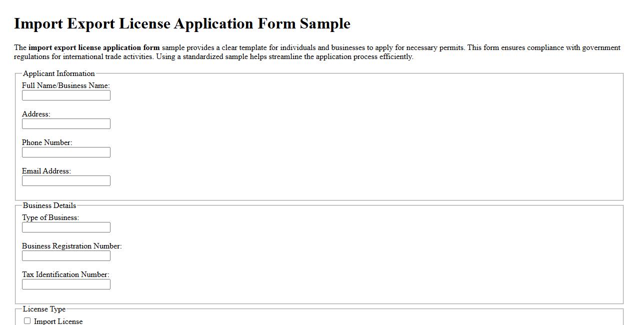 import export license application form sample image preview