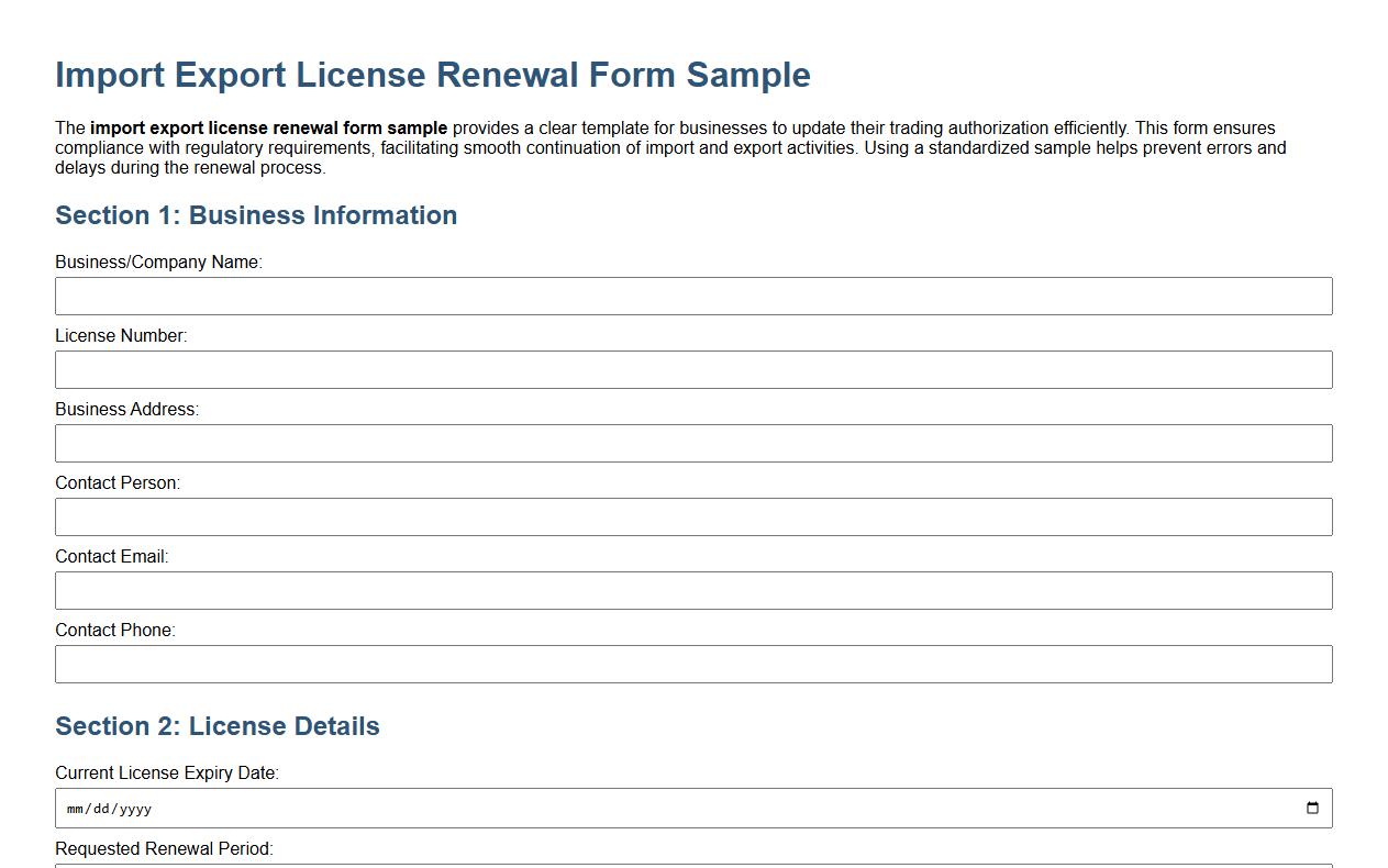 import export license renewal form sample image preview