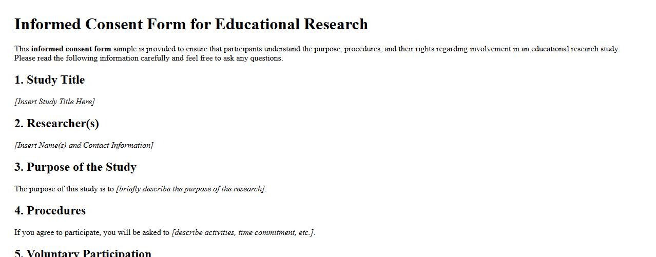 Informed consent form sample for educational research image preview