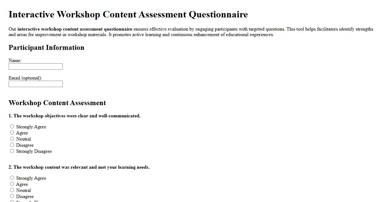 interactive workshop content assessment questionnaire image preview