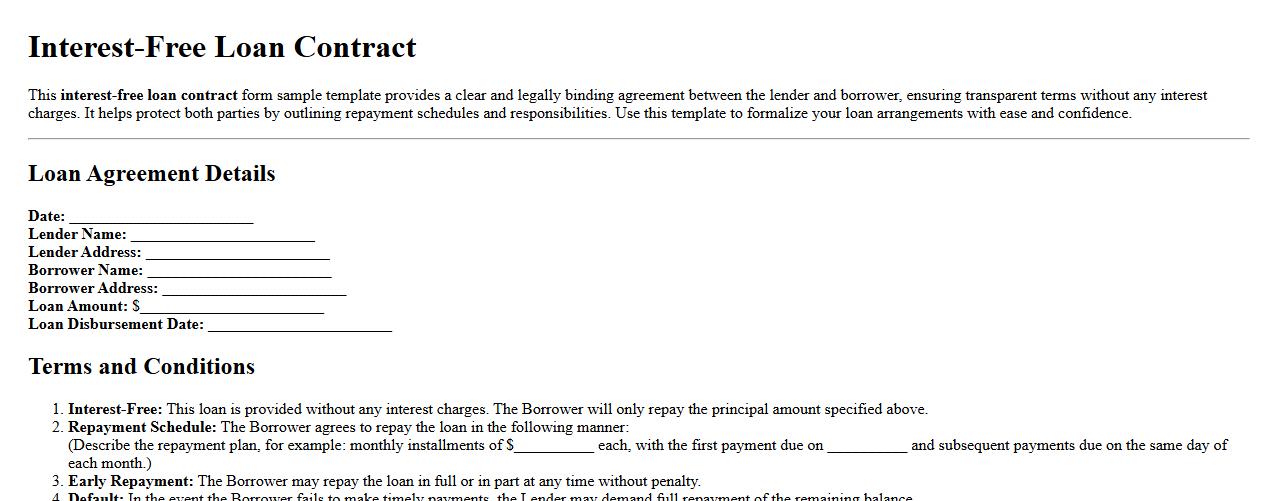 interest-free loan contract form sample template image preview
