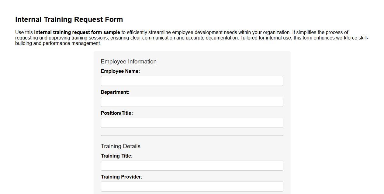 internal training request form sample image preview
