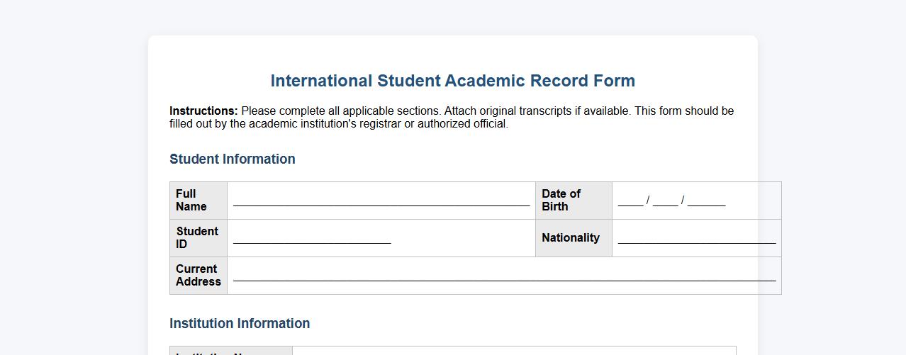 International student academic record form sample image preview