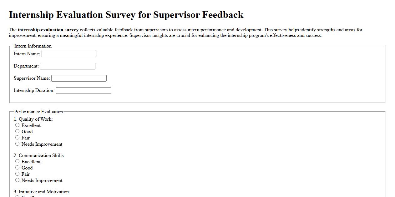 Internship evaluation survey for supervisor feedback image preview