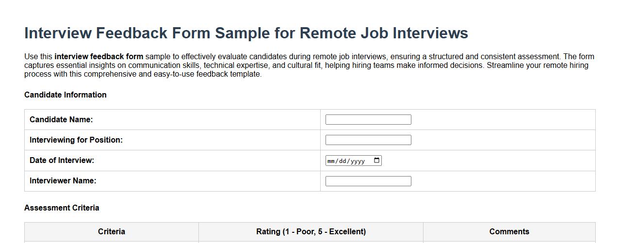 Interview feedback form sample for remote job interviews image preview