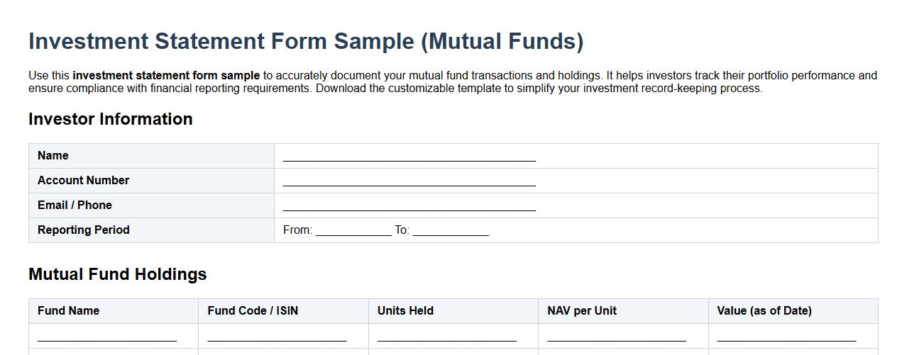 Investment statement form sample for mutual funds image preview