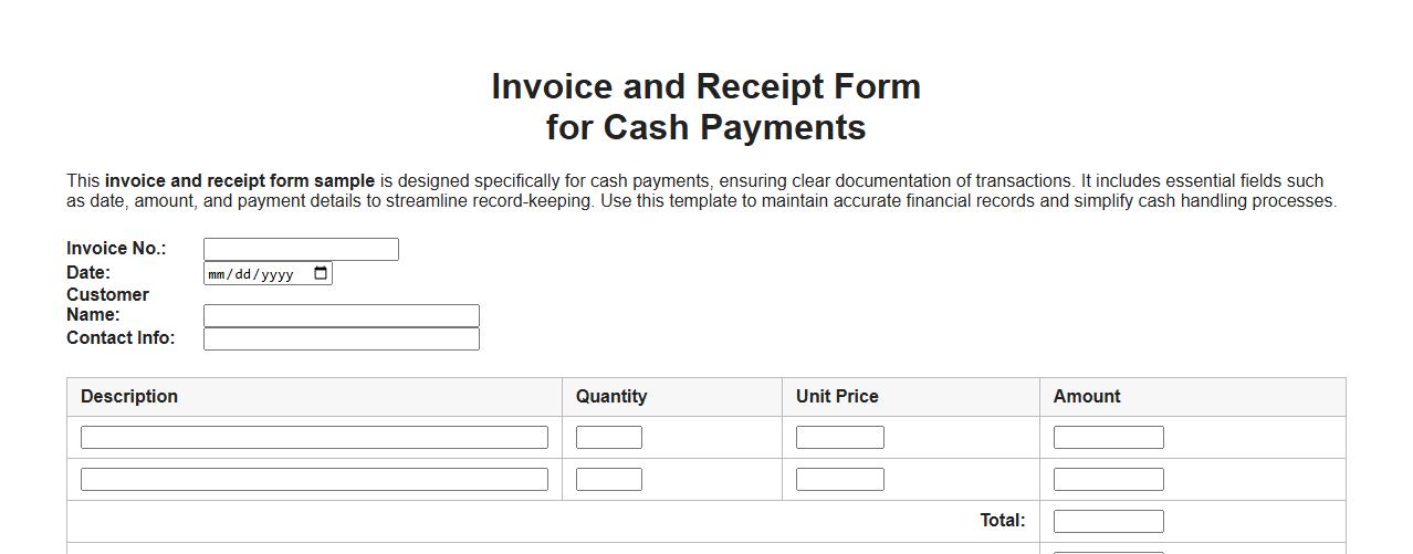 invoice and receipt form sample for cash payments image preview