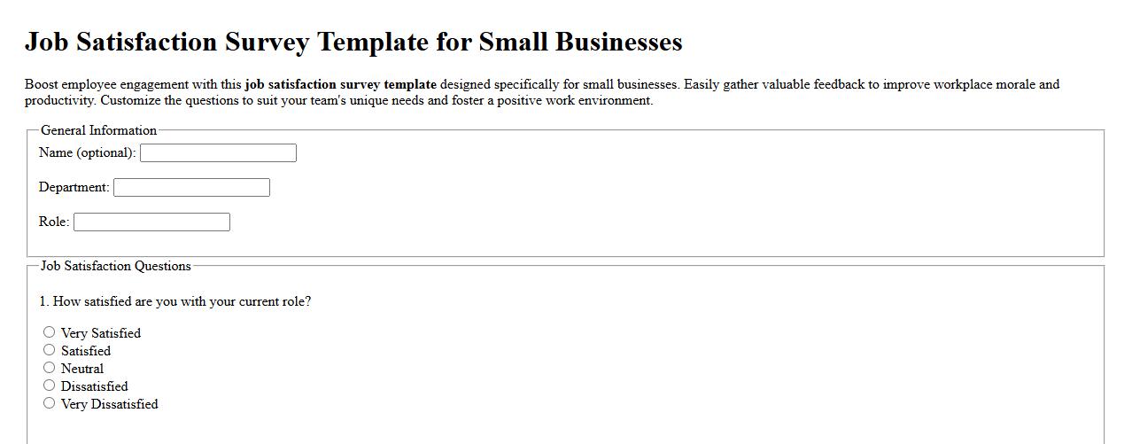 Job satisfaction survey template for small businesses image preview