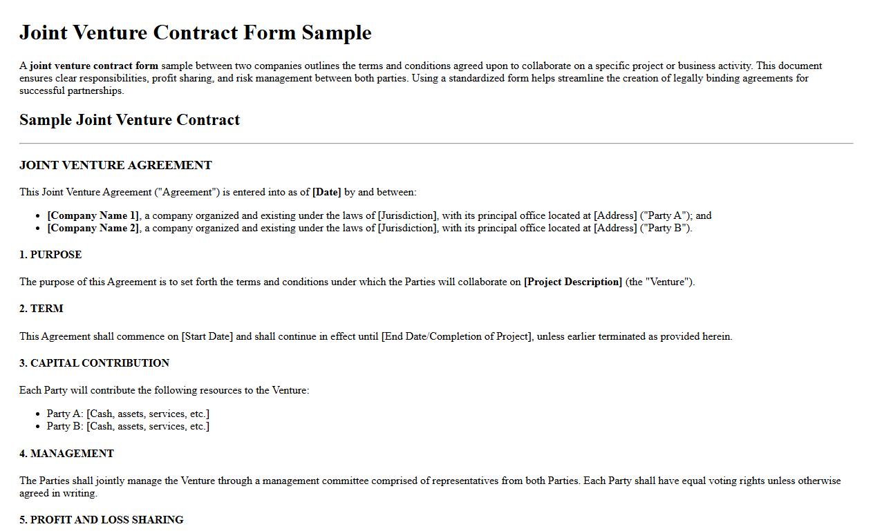 joint venture contract form sample between two companies image preview