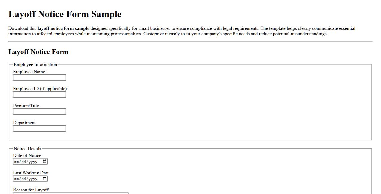 Layoff notice form sample for small businesses image preview