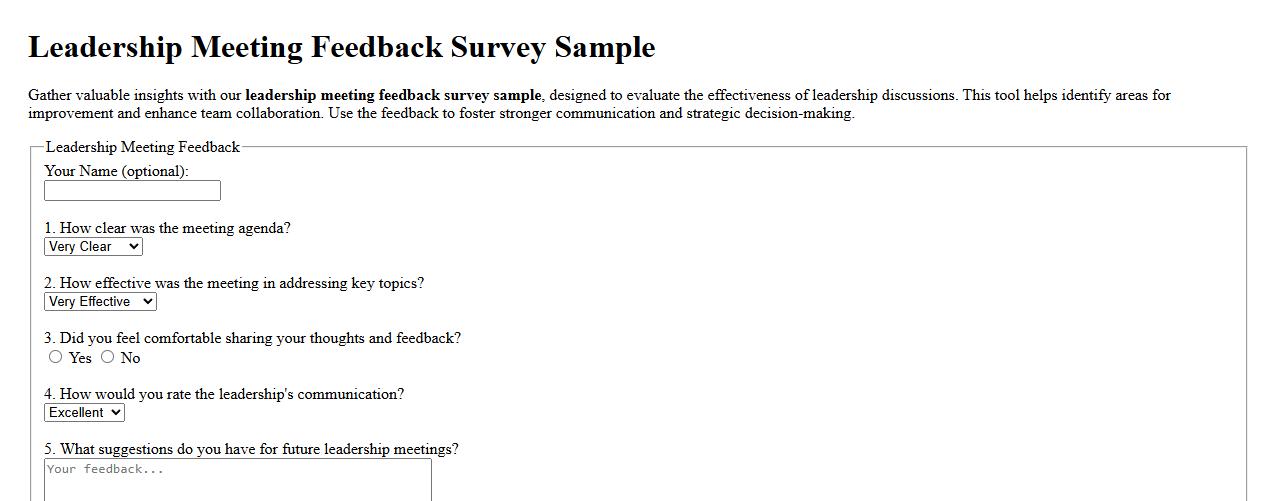 leadership meeting feedback survey sample image preview