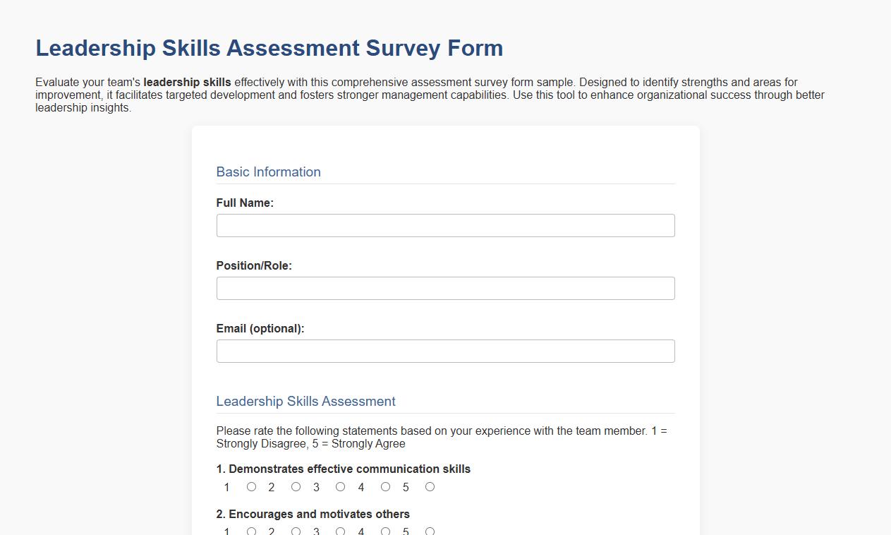 leadership skills assessment survey form sample image preview