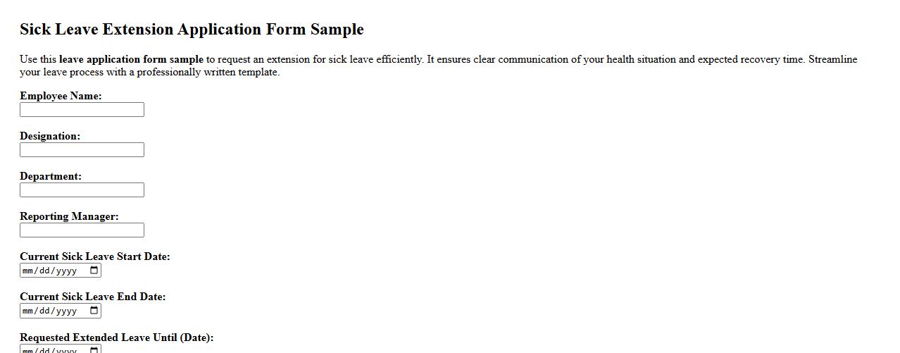 Leave application form sample for sick leave extension image preview