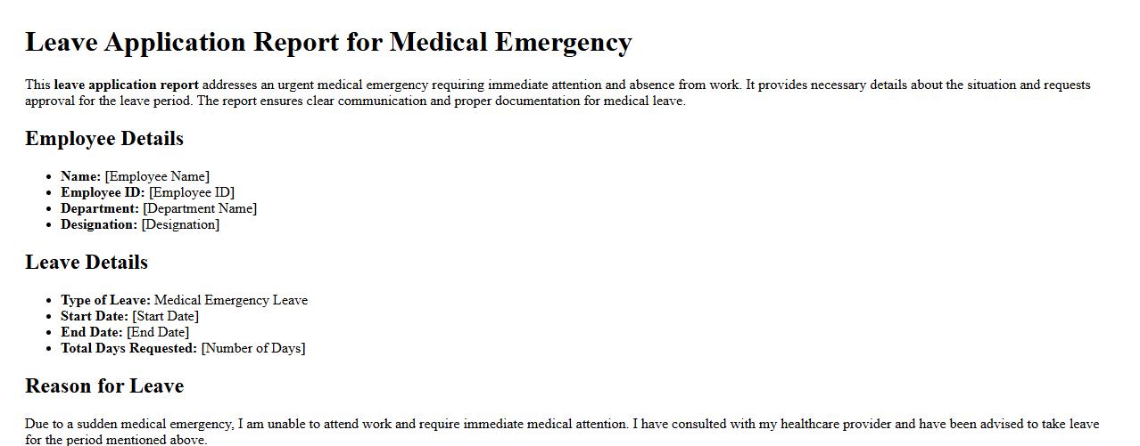 Leave application report for medical emergency image preview