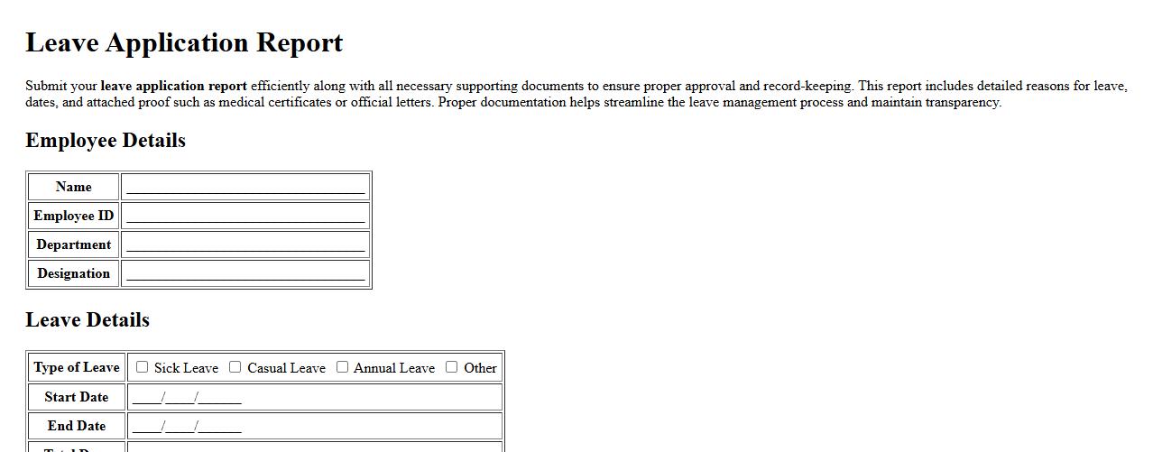 Leave application report with supporting documents image preview