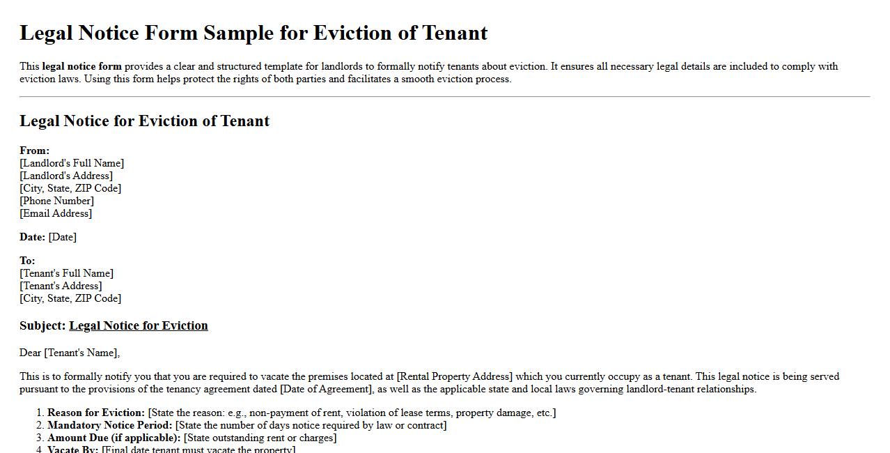 Legal notice form sample for eviction of tenant image preview
