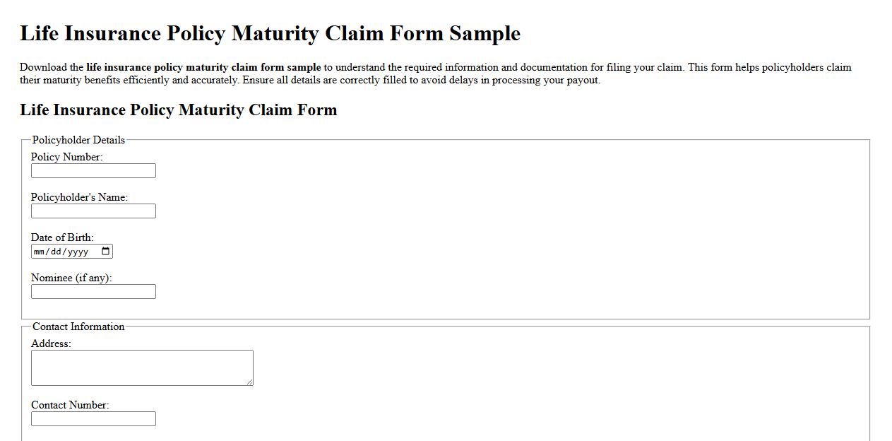 Life insurance policy maturity claim form sample image preview