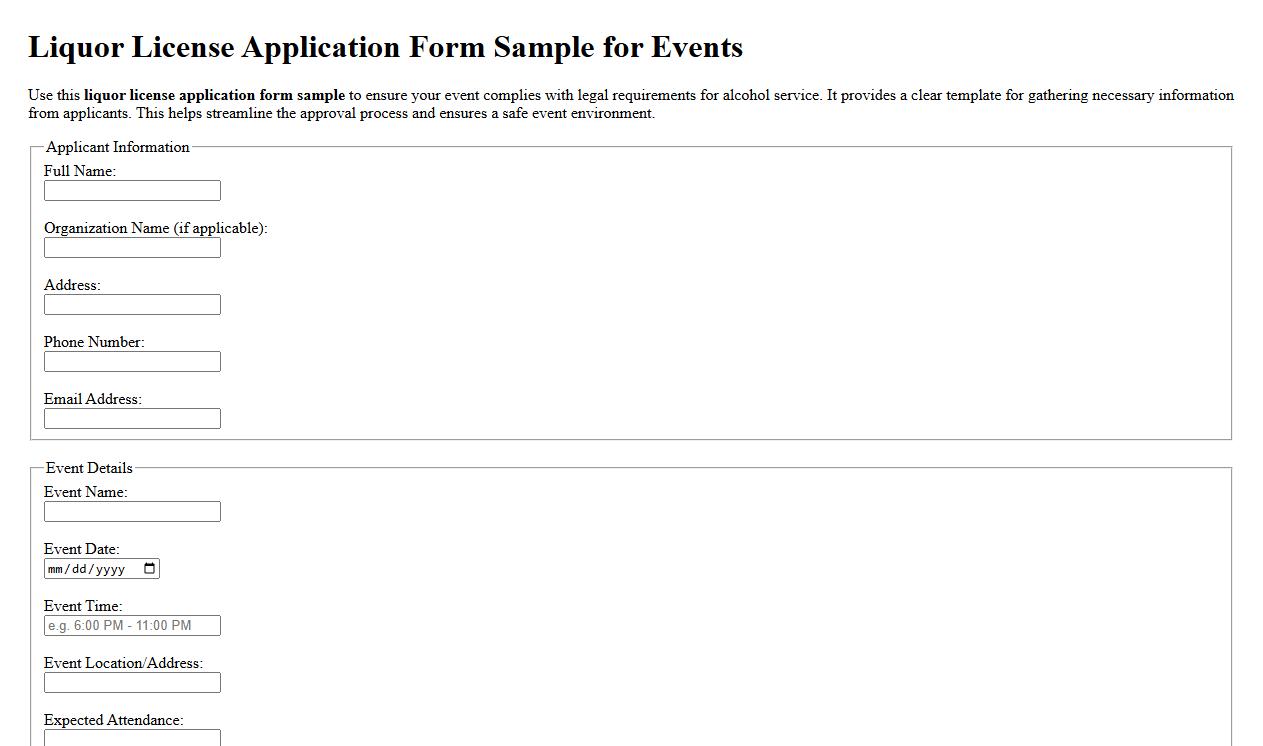 Liquor license application form sample for events image preview