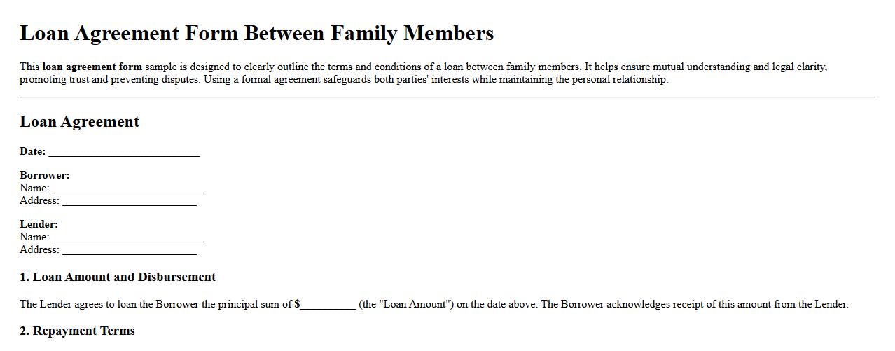 Loan agreement form sample between family members image preview