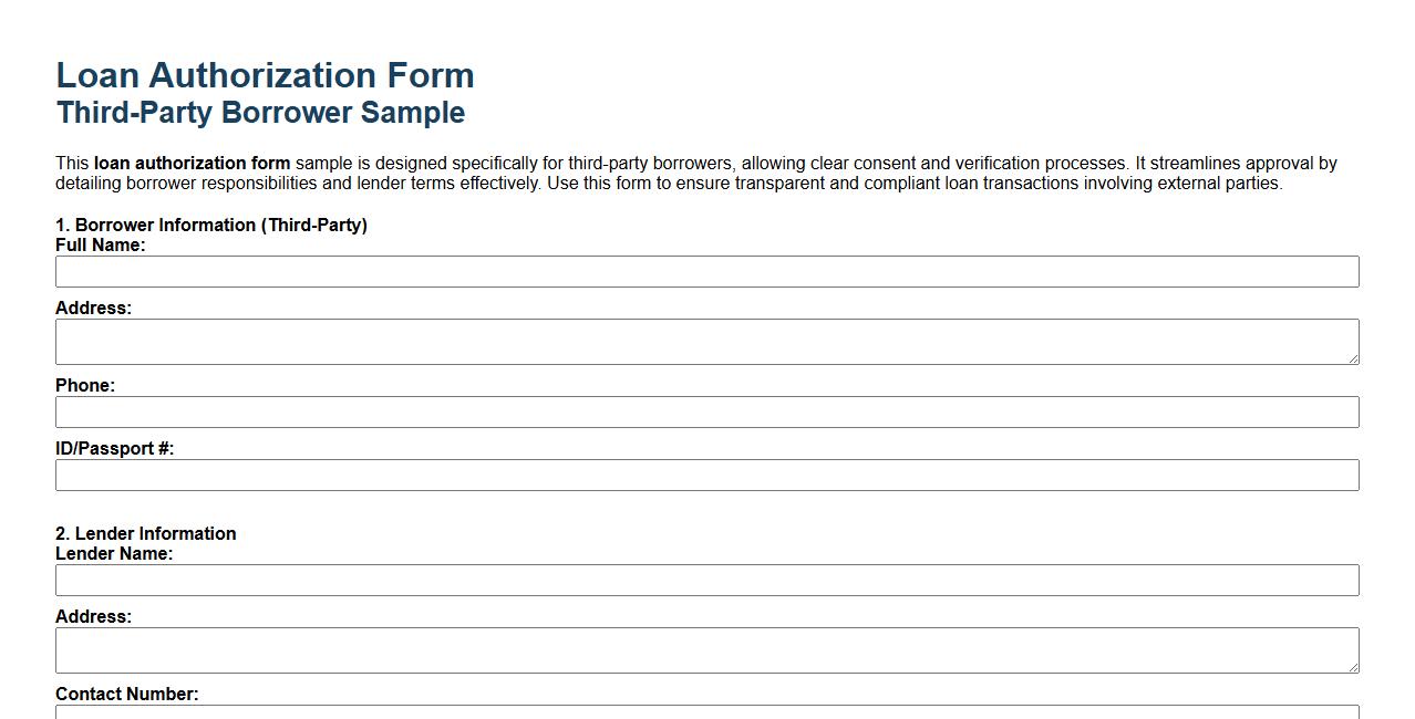 Loan authorization form sample for third-party borrowers image preview