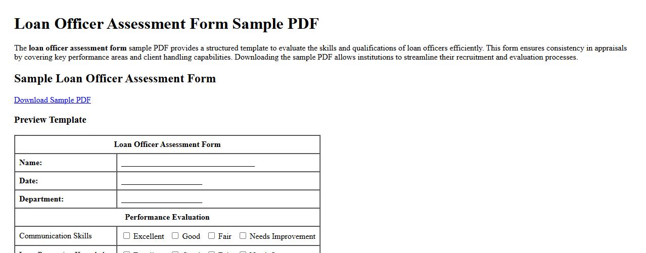 loan officer assessment form sample PDF image preview