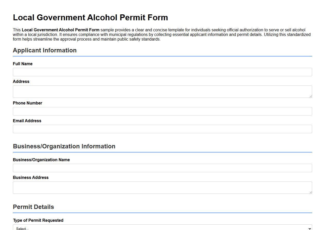 Local government alcohol permit form sample image preview