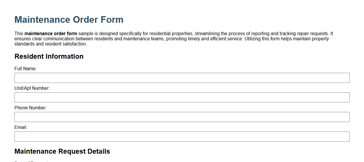 Maintenance order form sample for residential properties image preview