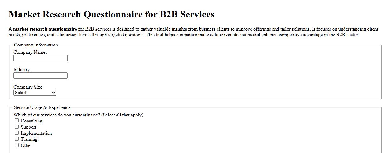 Market research questionnaire for B2B services image preview