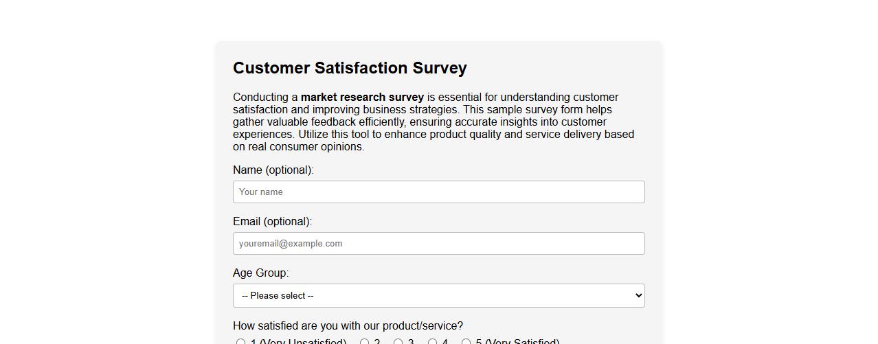 market research survey form sample for customer satisfaction image preview
