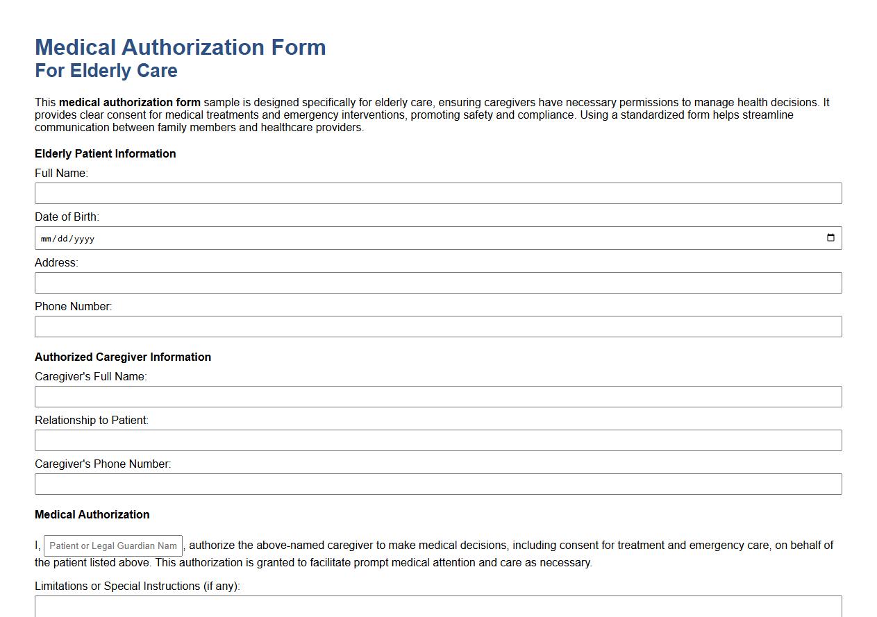 Medical authorization form sample for elderly care image preview