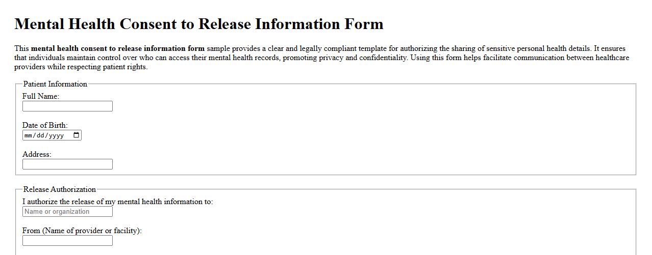 Mental health consent to release information form sample image preview