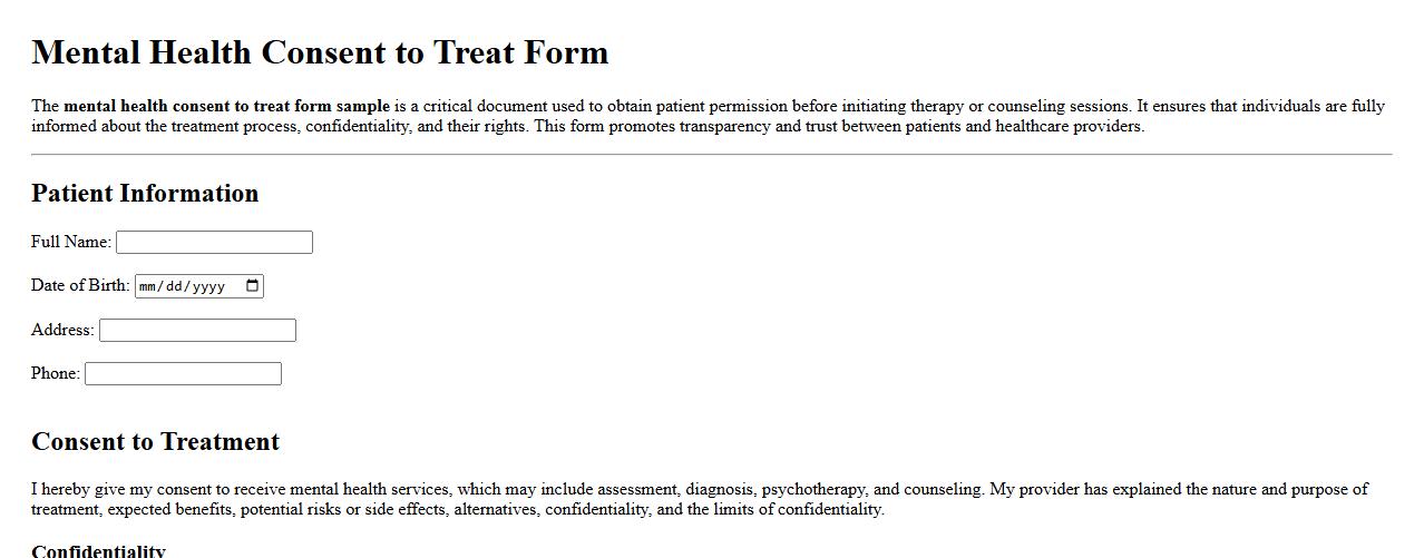 mental health consent to treat form sample image preview
