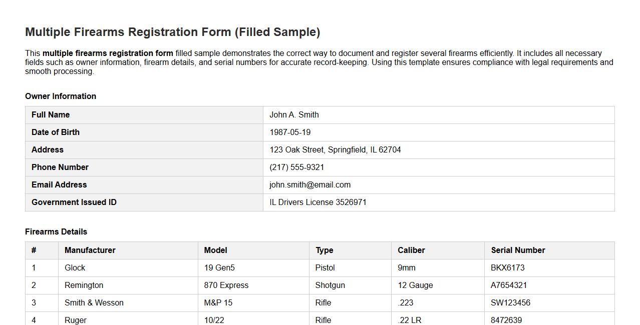 Multiple firearms registration form filled sample image preview