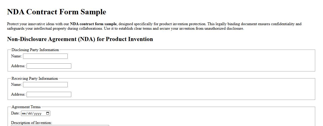 NDA contract form sample for product invention protection image preview