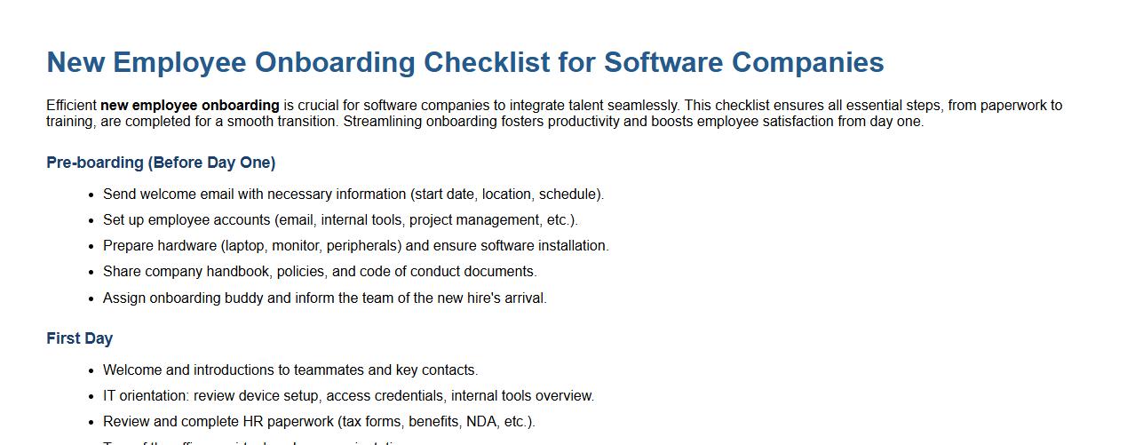 New employee onboarding checklist for software companies image preview