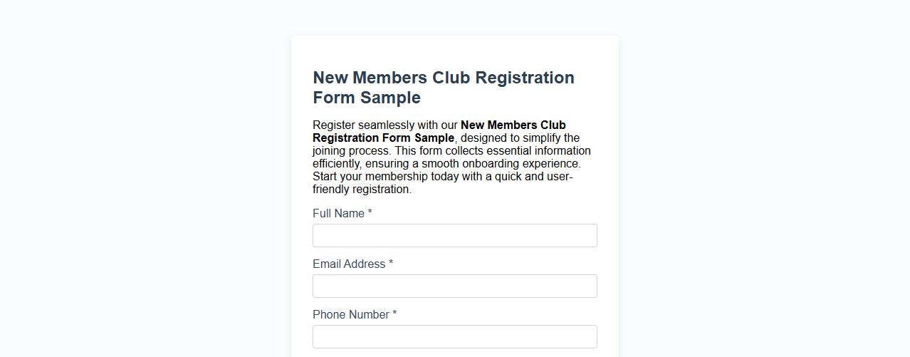 New members club registration form sample image preview