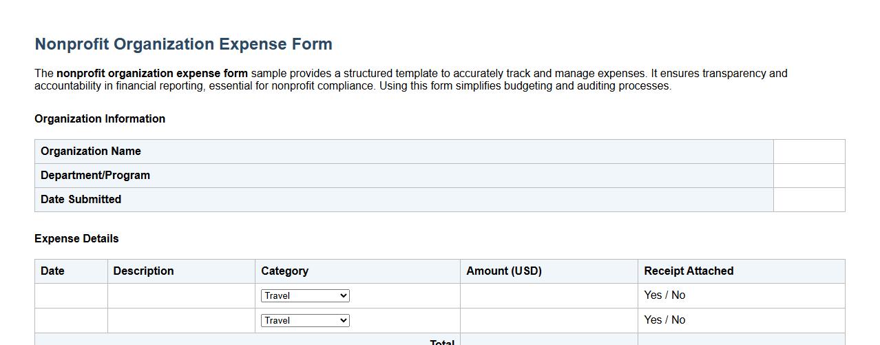 nonprofit organization expense form sample image preview