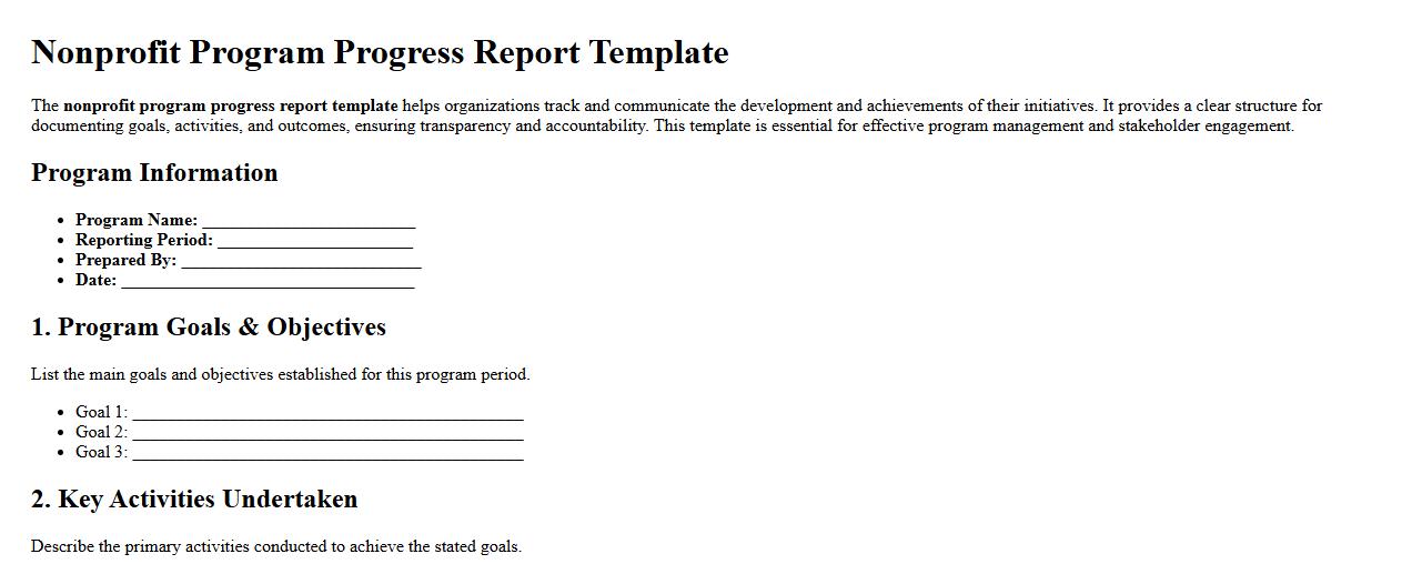 Nonprofit program progress report template image preview